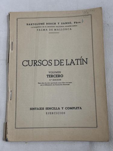 Portada del libro de Cursos de Latín. Volumen Tercero 9.ª edición. Sintaxis sencilla y completa.