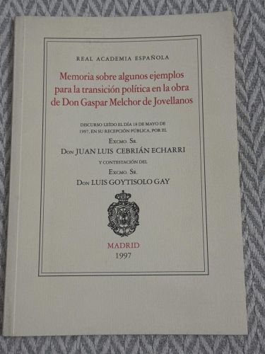 Portada del libro de Memoria sobre algunos ejemplos para la transición política en la obra de Don Gaspar Melchor de Jovellanos