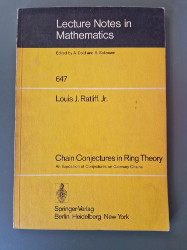 Portada del libro de Chain Conjetures in Ring Theory. Lecture Notes in Mathematics n.647