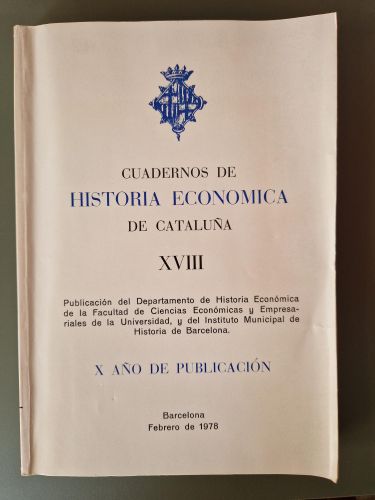 Portada del libro de Cuadernos de Historia Económica de Cataluña XVIII. Barcelona Febrero 1978