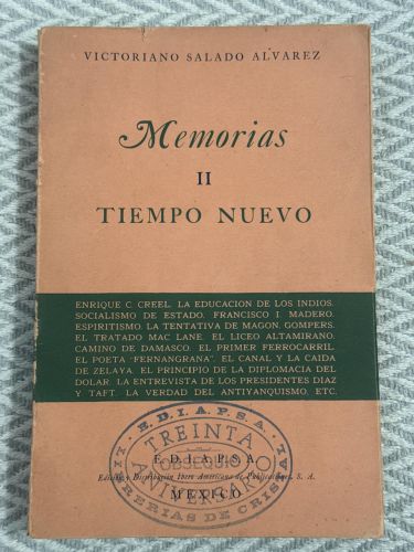 Portada del libro de Memorias de Victoriano Salado Alvarez II. Tiempo nuevo